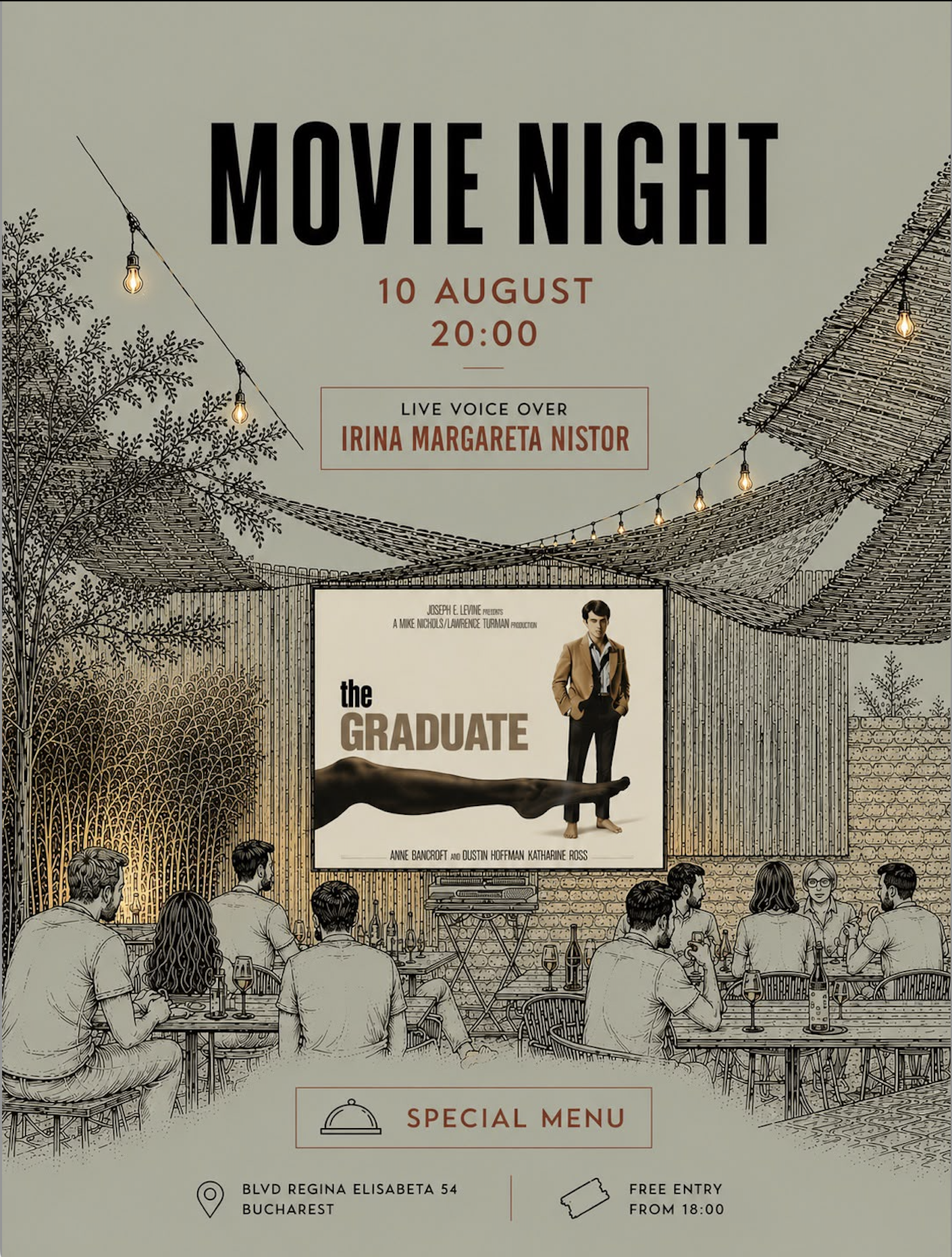 Movie Night@BRUMA with Irina Margareta Nistor Live Voice Over - Movie Special Meniu